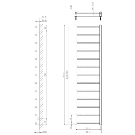 Sapho METRO LIGHT grzejnik łazienkowy 400x1500 mm czarny mat IR447TB