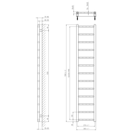 Sapho METRO LIGHT grzejnik łazienkowy 300x1500 mm czarny mat IR446TB