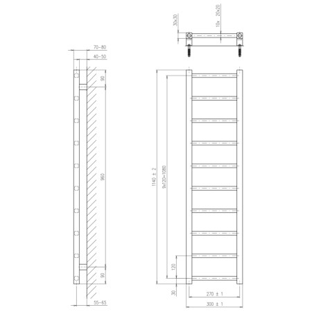 Sapho METRO LIGHT grzejnik łazienkowy 300x1140 mm czarny mat IR444TB