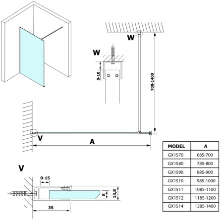 Gelco VARIO BLACK jednoczęściowa kabina prysznicowa Walk-In montaż przy ścianie szkło nordic 1000 mm GX1510-06