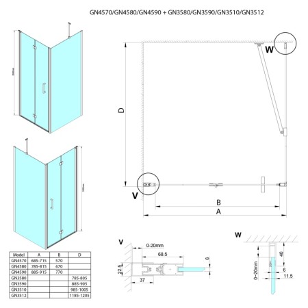 Gelco LORO drzwi do wnęki składane 900 mm szkło czyste GN4590