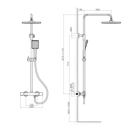 Sapho DARK zestaw prysznicowy z baterią termostatyczną chrom KJ139