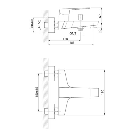 Aqualine RITMO bateria wannowa ścienna chrom RT010