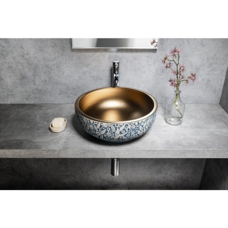 Sapho PRIORI umywalka ceramiczna nablatowa ? 41 cm miedź/niebieski ze wzorem PI037