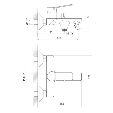 Aqualine SINTRA bateria wannowa ścienna chrom SX010