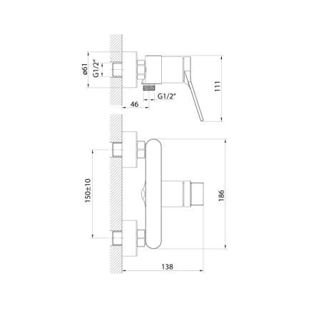 Aqualine BOLERO bateria prysznicowa ścienna rozstaw 150mm chrom BC011