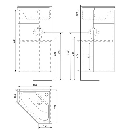 Aqualine ZOJA szafka umywalkowa narożna 40.5x74x40.5cm biały 50345