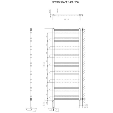 Sapho METRO SPACE grzejnik ścianka przedziałowa 550x1430 mm czarny mat IR438B