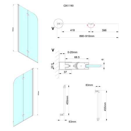 Gelco LORO parawan wannowy składany 900mm szkło czyste GN1190
