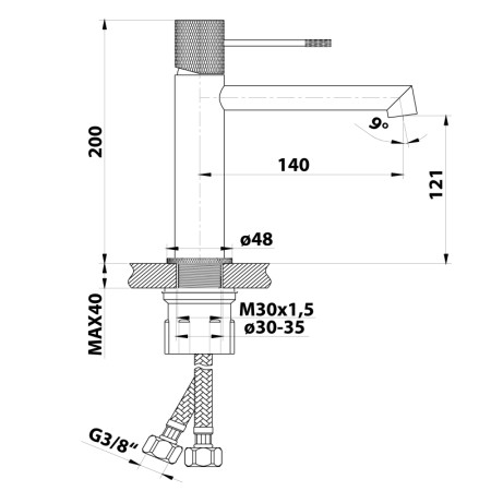 Sapho SOLARIS bateria umywalkowa bez odpływu czarny mat/chrom WD002BC