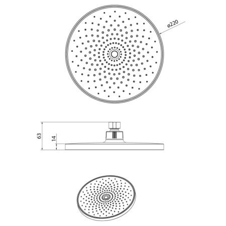 Sapho Deszczownia średnica 220mm ABS/czarny mat SK852B
