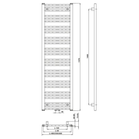 Bruckner ALBRECHT grzejnik 400x1570mm podłączenie środkowe chrom 600.113.1
