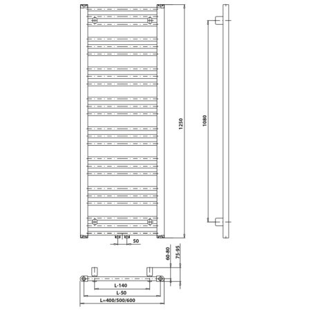 Bruckner ALBRECHT grzejnik 400x1250mm podłączenie środkowe chrom 600.112.1