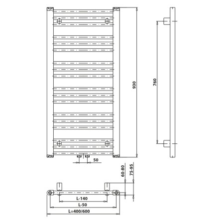 Bruckner ALBRECHT grzejnik 400x930mm podłączenie środkowe chrom 600.111.1