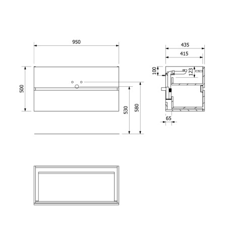 Sapho ODETTA szafka umywalkowa 95x50x43.5cm antracyt mat DT100-3434