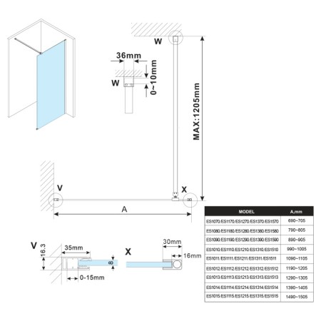 Polysan ESCA GOLD MATT jednoczęściowa kabina przysznicowa Walk-In montaż przy ścianie szkło Flute1100 mm ES1311-04