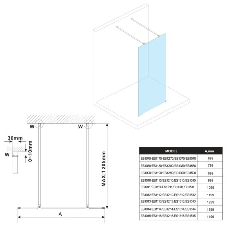 Polysan ESCA CHROME jednoczęściowa kabina przysznicowa Walk-In szkło Flute 1300 mm ES1313-05