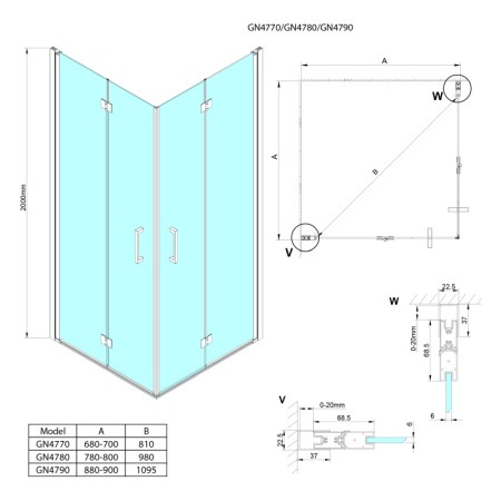 Gelco LORO kabina prysznicowa 900x900 mm wejście z rogu GN4790-01