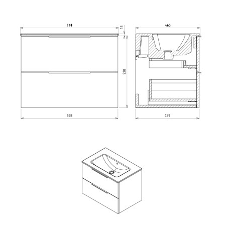 Sapho CIRASA szafka pod umywalkę 698x52x46cm agila strip CR701-4343S