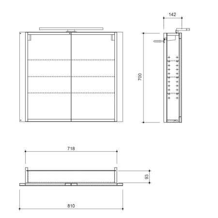 Sapho GRETA szafka z lustrem oświetlenie LED 81x70x14cm czarny mat GR085-0035