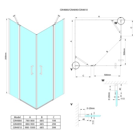 Gelco LORO kabina prysznicowa wejście z rogu 1000x900 mm GN4810-03