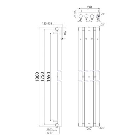 Sapho PILON grzejnik 270x1800 mm 4 wieszaki biały mat IZ121T