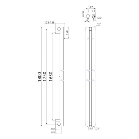 Sapho PILON grzejnik łazienkowy 122x1800 mm 2 wieszaki chrom IZ123T