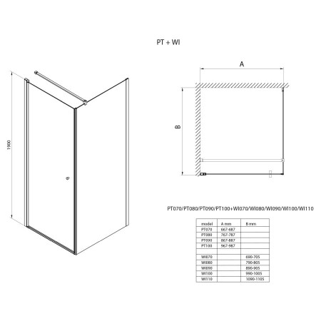 Aqualine Pilot drzwi prysznicowe obrotowe 1000mm szkło Brick PT100W
