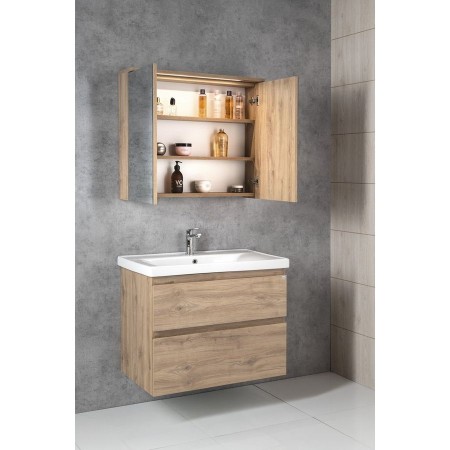 Aqualine Kawa Strip szafka z lustrem oświetlenie Led 80x70x22cm dąb emporio WGL38S