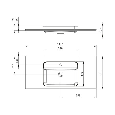 Sapho Brahea umywalka 1116x515cm Rockstone biały mat BT112