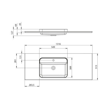 Sapho Brahea umywalka 1316x515cm Rockstone lewy biały mat BT132L