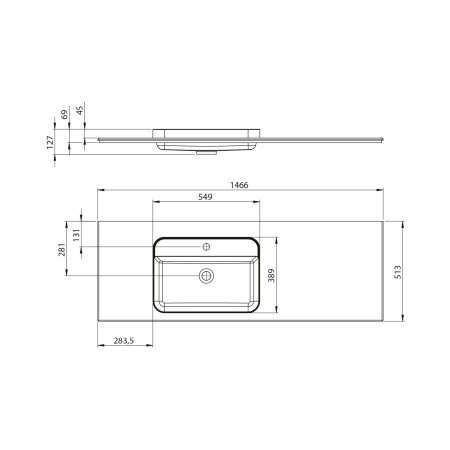 Sapho Brahea umywalka 1466x515cm Rockstone lewy biały mat BT147L