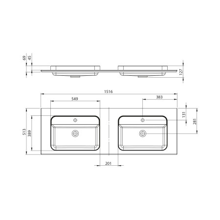 Sapho Brahea umywalka podwójna 1516x515cm Rockstone biały mat BT152