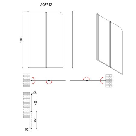 Aqualine Wila parawan wannowy 900x1400 mm składany czarny szkło czyste AQ5742B
