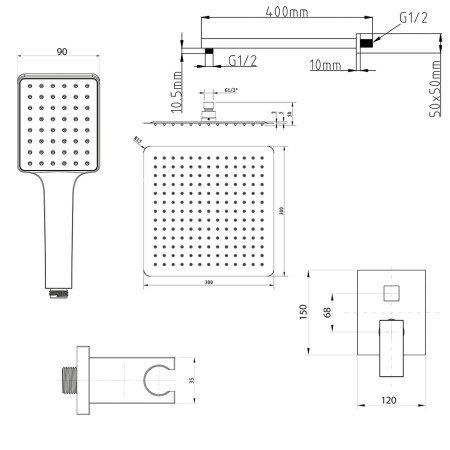 Sapho Cubemix zestaw podtynkowy 2 wyjścia przyłącze kątowe chrom CM042-01