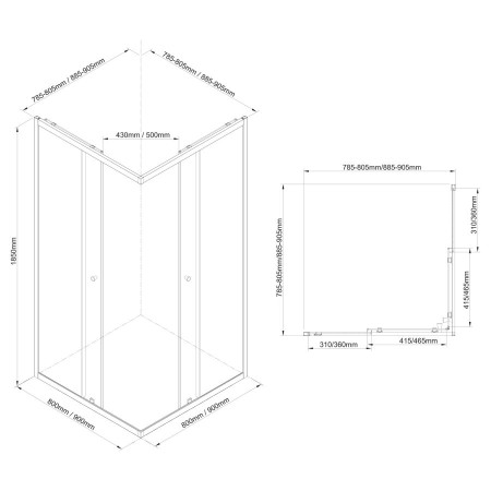 Aqualine Agga Black kabina prysznicowa 900x900mm szkło czyste BLF909