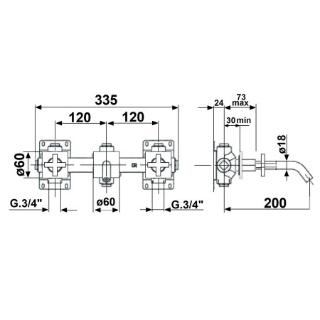 Sapho Trax trzyelementowa bateria umywalkowa podtynkowa chrom 652
