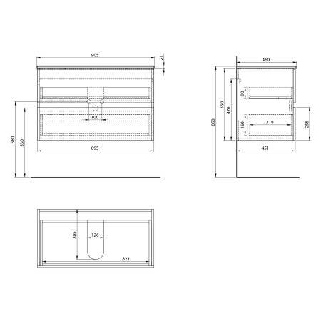 Aqualine Paneda szafka umywalkowa 895x55x452cm biały PN290