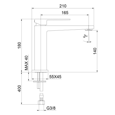 Sapho Latus bateria umywalkowa bez odpływem wysokość 180mm czarny mat 1102-74B