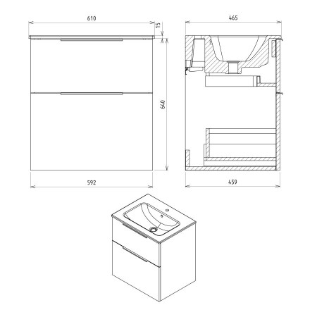 Sapho Cirasa szafka pod umywalkę 592x64x46cm biały mat strip CR601-3131S