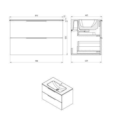 Sapho Cirasa szafka pod umywalkę 798x52x46cm biały mat strip CR801-3131S