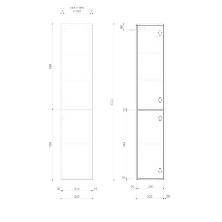 Sapho Espace szafka 35x172x32cm 2 drzwiczki lewy/prawy biały mat strip ESC230-3131S