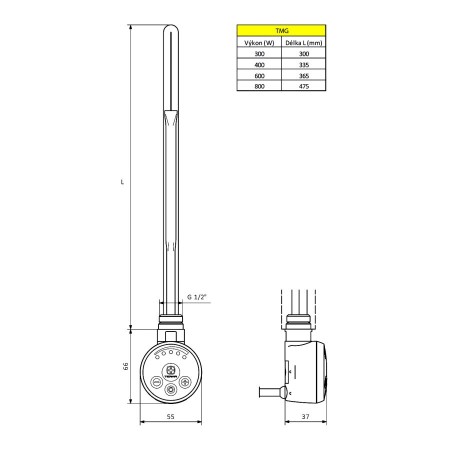 Aqualine Grzałka elektryczna z termostatem 800 W biała TMG304