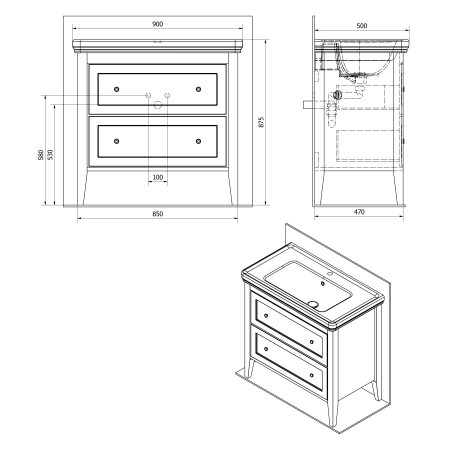 Sapho Cross szafka umywalkowa 85x81x47cm 2 szuflady buk CR391