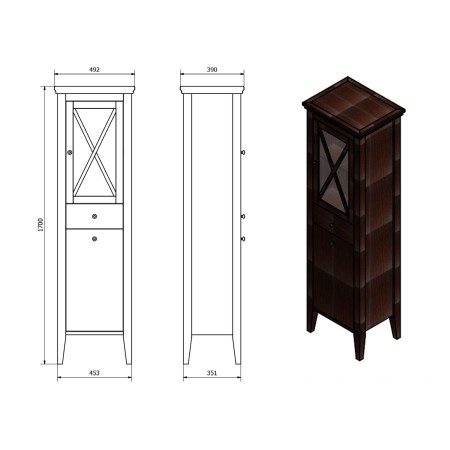 Sapho Cross szafka wysoka z koszem na bieliznę 49x170x39cm lewa buk CR316