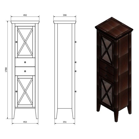 Sapho Cross szafka wysoka 49x170x39cm prawa buk CR313