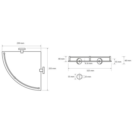 Sapho X-ROUND E półka szklana narożna z relingiem 250x70x250mm chrom XR605