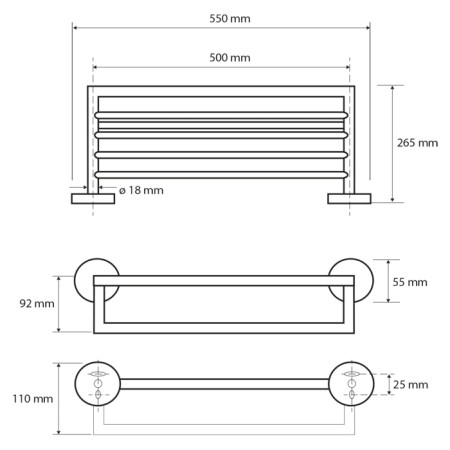 Sapho X-ROUND półka na ręczniki z relingiem 550x265x110mm czarna XB404