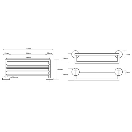 Sapho X-ROUND półka na ręczniki z relingiem 655x215x110mm chrom XR419