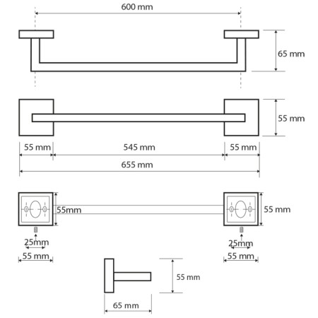 Sapho X-SQUARE wieszak na ręczniki 650mm chrom XQ403